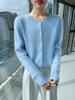 Women's Retro Cable Knit Mink Velvet Cardigan - Round Neck, Long Sleeve, Loose Fit, Short Sweater Coat