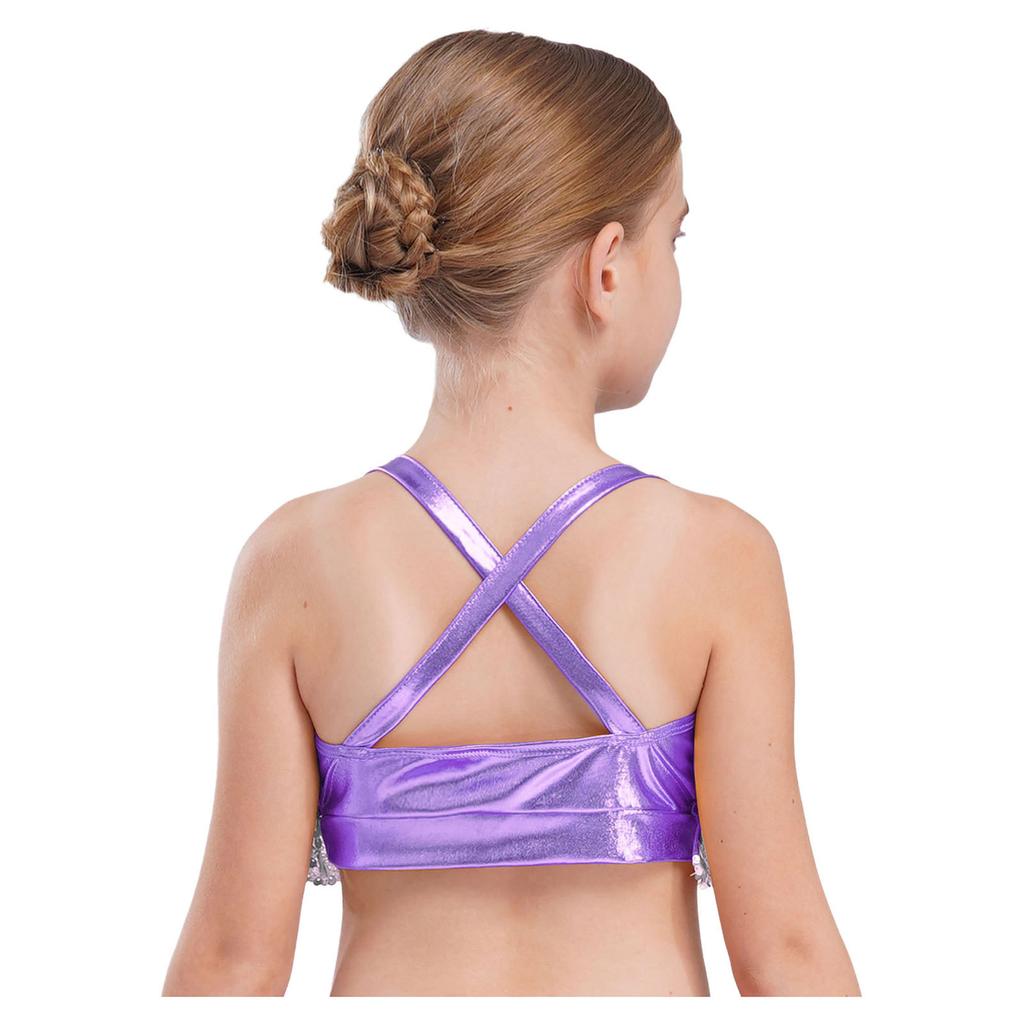 Джазовый танцевальный наряд для девочек, блестящий укороченный топ с оборками, металлические брюки-кюлоты для выступлений на сцене