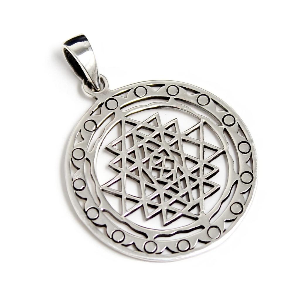 Yantra Indian Hinduism Amulet Divine Geometry Pen Top Pendant Silver