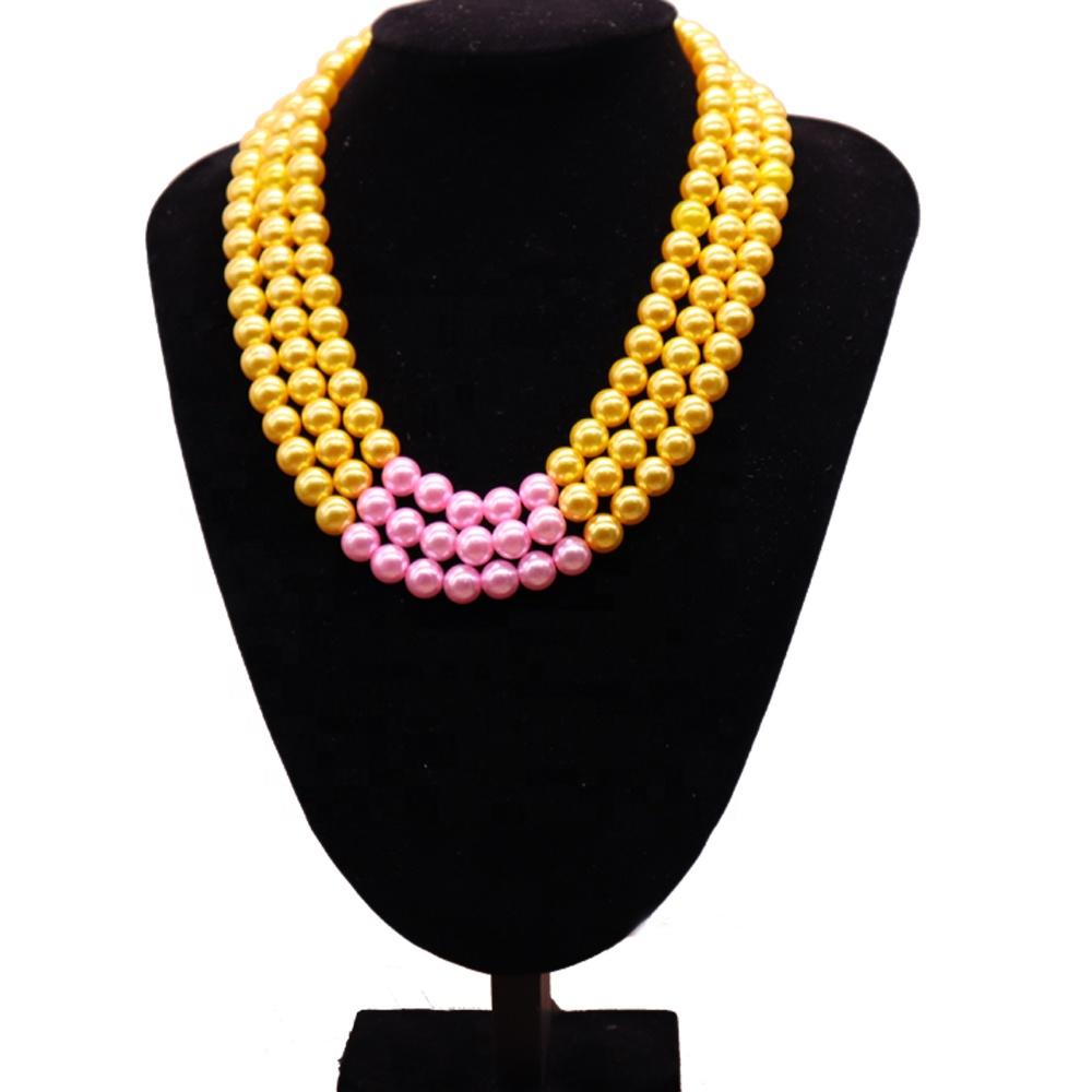 Fashion Women Party Decorate Gifts Multi String Ball Pink Green Color Imitation Pearl Chunky Statement Choker Necklaces