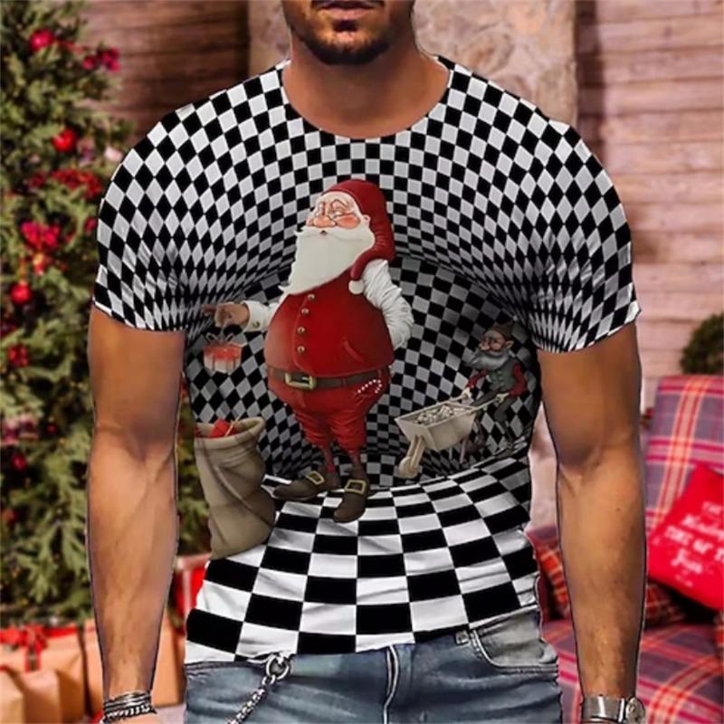 Men's Summer Christmas Print 3dt Shirt O Collar Short Sleeve Santa Claus Holiday Party Casual Loose Plus Size Top Clothing T-Shirts Men’s