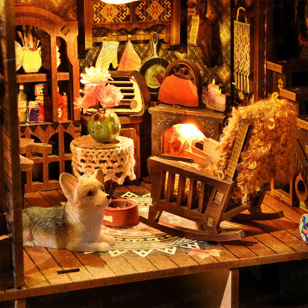 Book Nook Kit My Home Family Puppy DIY 3D Wooden Puzzle Bookshelf Insert Dollhouse Model Bookend Building Home Decoration Gifts