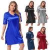 Womens Satin V Neck Nightgown Short Sleeve Split Side Nightdress Elegant Sleepwear Comfortable Loungewear
