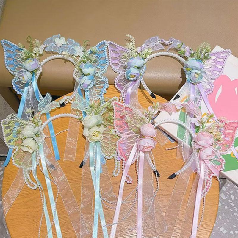 Cute Flower Butterfly Mermaid Elf Headband Princess Hair Accessories For Little Girls Lolita Hanfu Dress Up