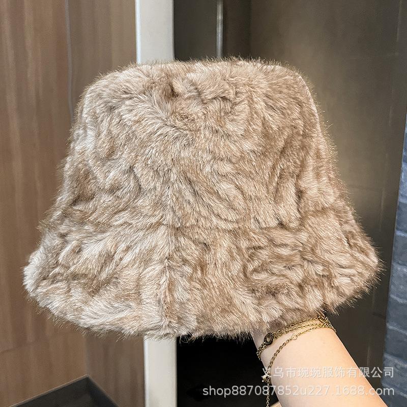 Autumn and winter ins atmosphere plush bucket hat women's fashion ear protection simple warm washbasin hat