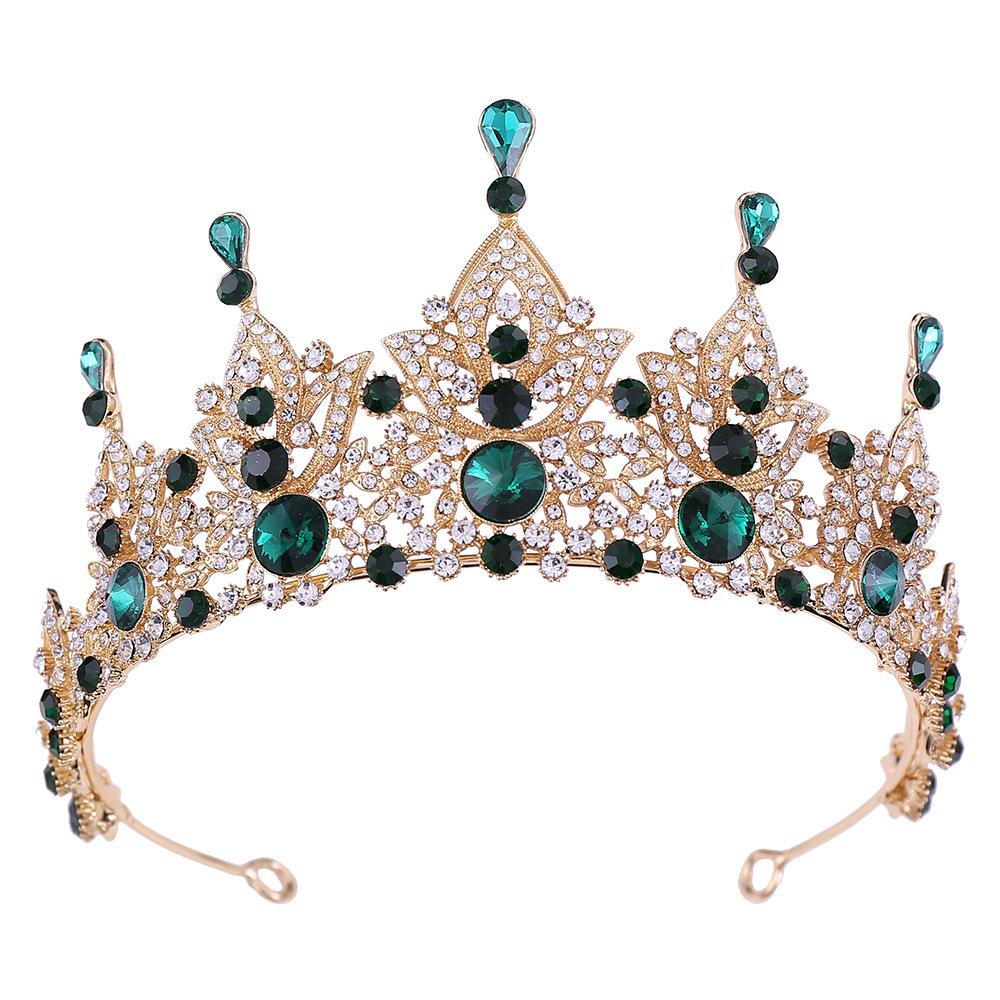 New Baroque Ancient Green Retro High-end Bridal Crown Bridal Boutique Headwear Crystal Wedding Headwear