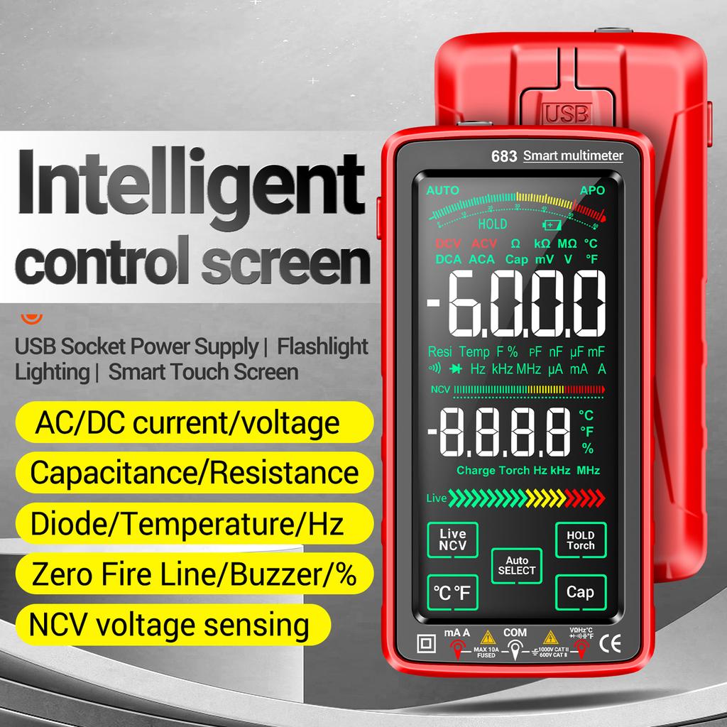 683 6000 Counts Large   Digital Multimeter Smart Anti-burn Rechargeable   Meter   Reverse Display NCV Tester with Flashlight