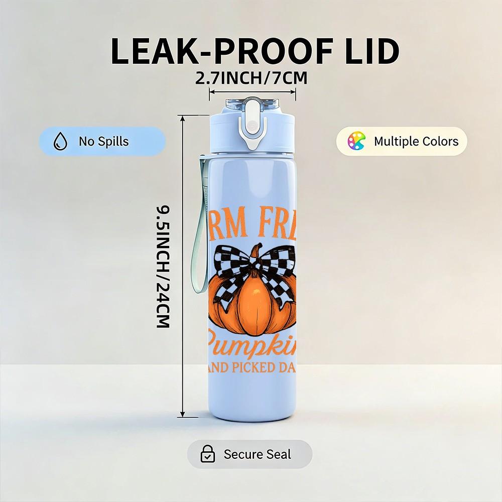1PC Farm Fresh Pumpkin Letter 750ml Color Plastic Sports Water Bottle Leakproof Flip Straw Lid Suitable for Sports Office Home Use