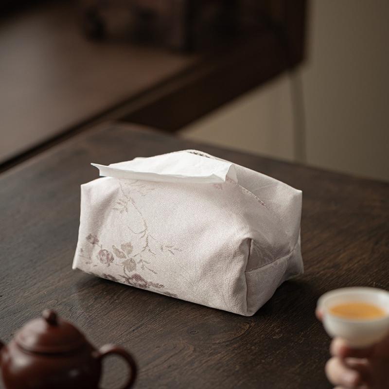 Ribbed Fabric Tissue Bag, Chinese Style Living Room, Bedroom, Office Desk, Paper Box, Tissue Storage Cover
