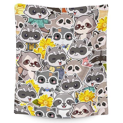 Raccoon Print Flannel Blanket Sofa Bedroom Decorative Blanket Portable Lunch Break Blanket Source