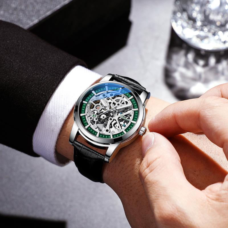 CHENXI Automatic Watch Men Skeleton Watches Casual Sport Leather Band Mechanical Wristwatches Men Winner Reloj Hombre