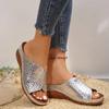 Sandalias de cuña doradas y plateadas para mujer, zapatos de gladiador con plataforma y Punta de Clip Retro, talla grande 43,