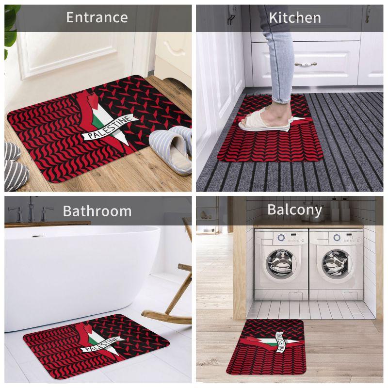 Palestine Flag Welcome Door Mat Kufiya Hatta Print Non Slip Entrance Floor Mat Indoor Flannel Rug for Bathroom Kitchen Bedroom