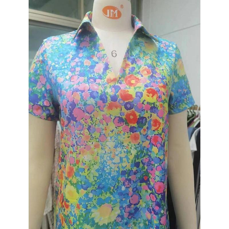 Летнее женское платье с V-образным вырезом и короткими рукавами с принтом для женщин