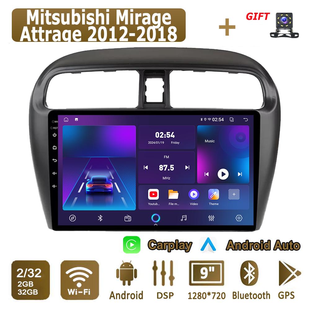 Android Carplay Автомагнитола Для Mitsubishi Mirage Attrage 2012-2018 Мультимедийный Плеер Головное Устройство Стерео GPS Навигация BT WIFI 4+64ГБ