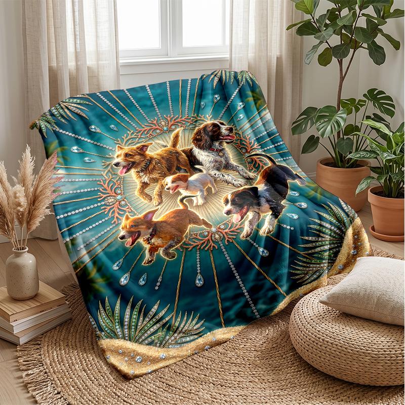 Puppies Playing on Beach Theme blanket Lightweight Warm Flannel Blanket Decorative Throw Blanket for Home Decoration