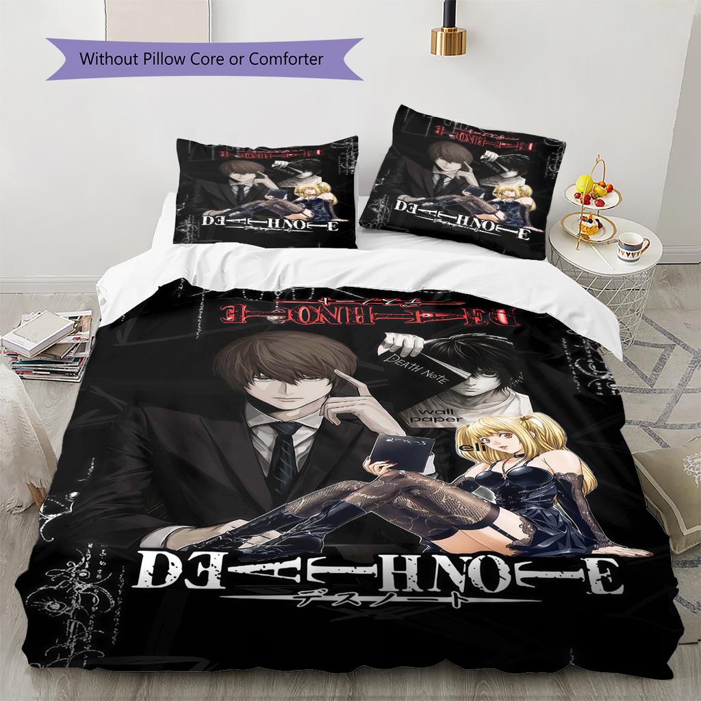 Death Note Pattern Bedding Set Quilt Cover Pillowcase Home Decor Gift (1 * duvet cover + 2 * pillowcase, without core)