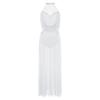Womens Sparkly Rhinestones Halter Sleeveless Backless Maxi Long Dress Built In Briefs Dance Costume