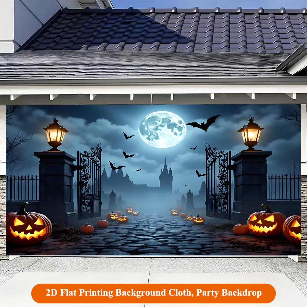 1 piece of 2D Flat background fabric Halloween night castle and pumpkin background fabric multi-functional polyester.PMJ