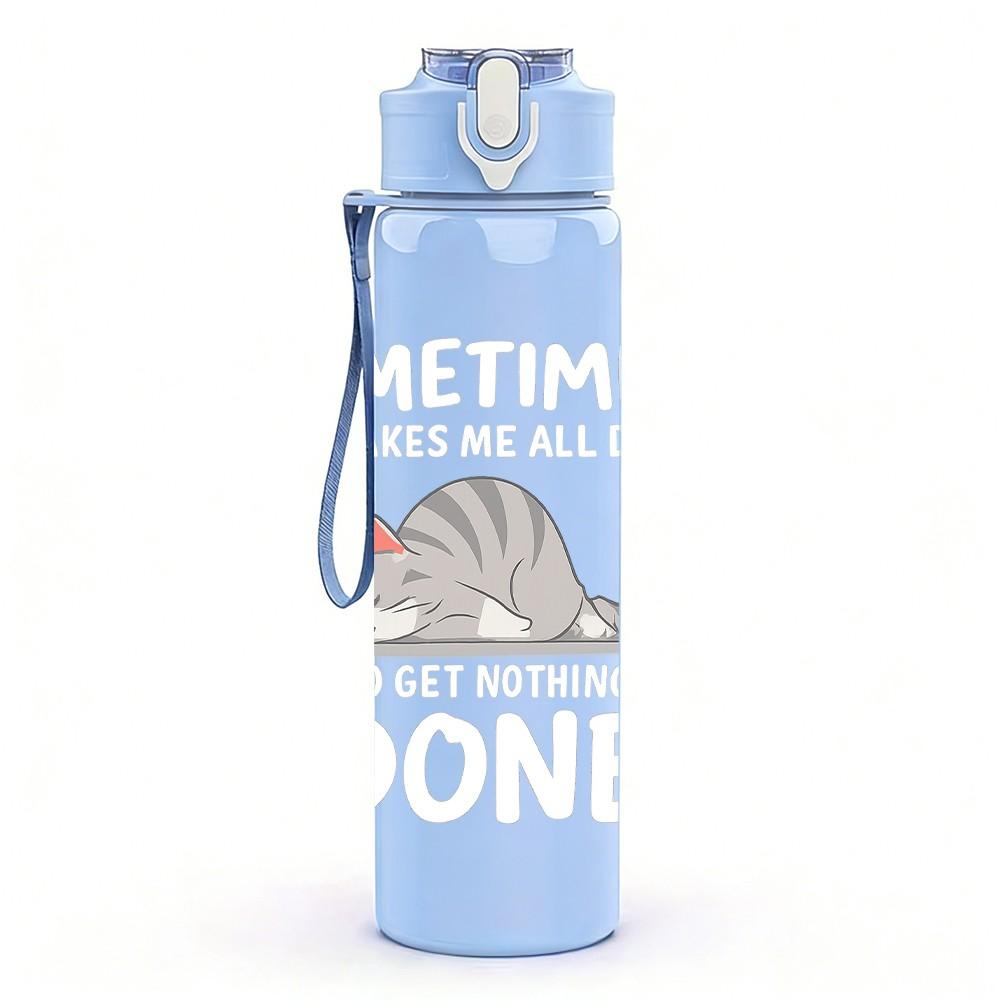 1PC Sometimes Done Cat Outline 750ml Color Plastic Sports Water Bottle Leakproof Flip Straw Lid Suitable for Sports Office Home Use