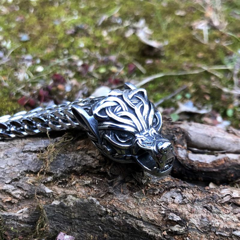 Браслет Viking из титановой стали, мужской винтажный браслет с толстой цепочкой из нержавеющей стали, модный браслет с волком