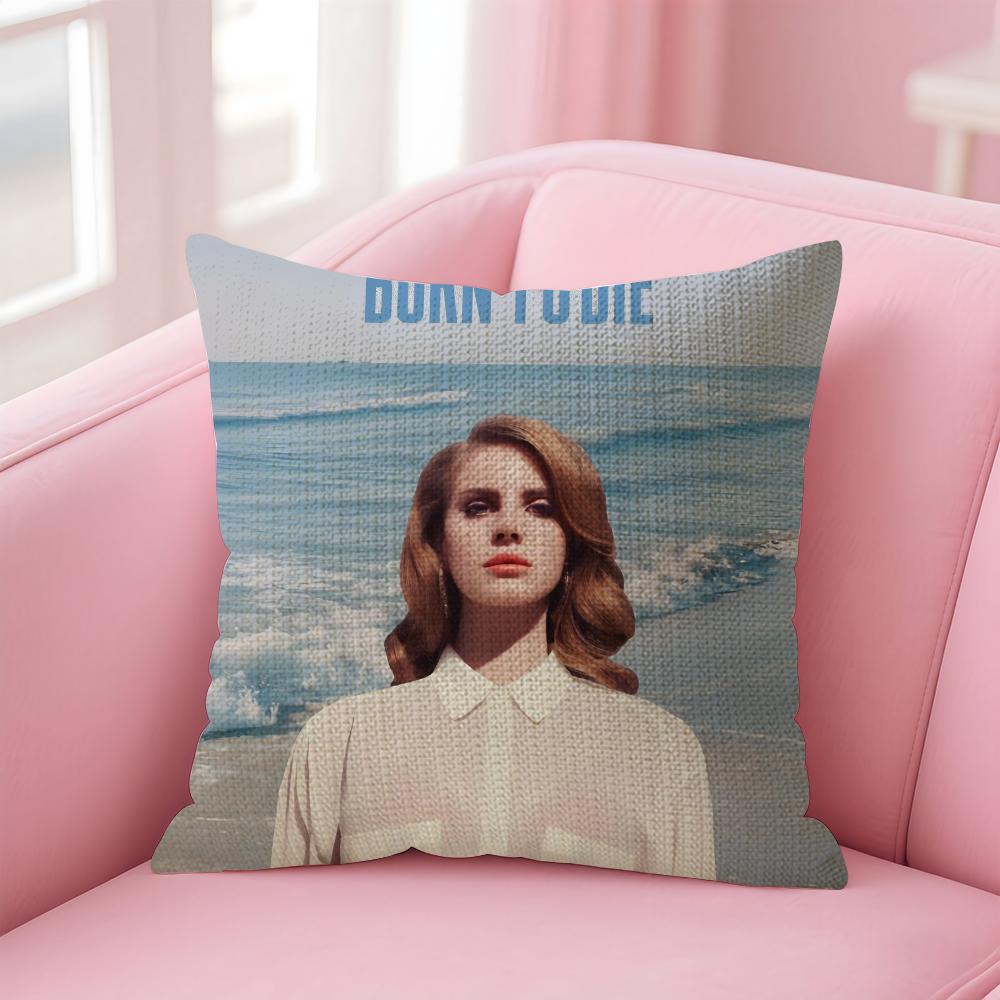 Чехол на подушку L-Lana Del Rey Натуральная льняная наволочка Двусторонний принт Декоративный чехол на диван Домашний декор Подарок