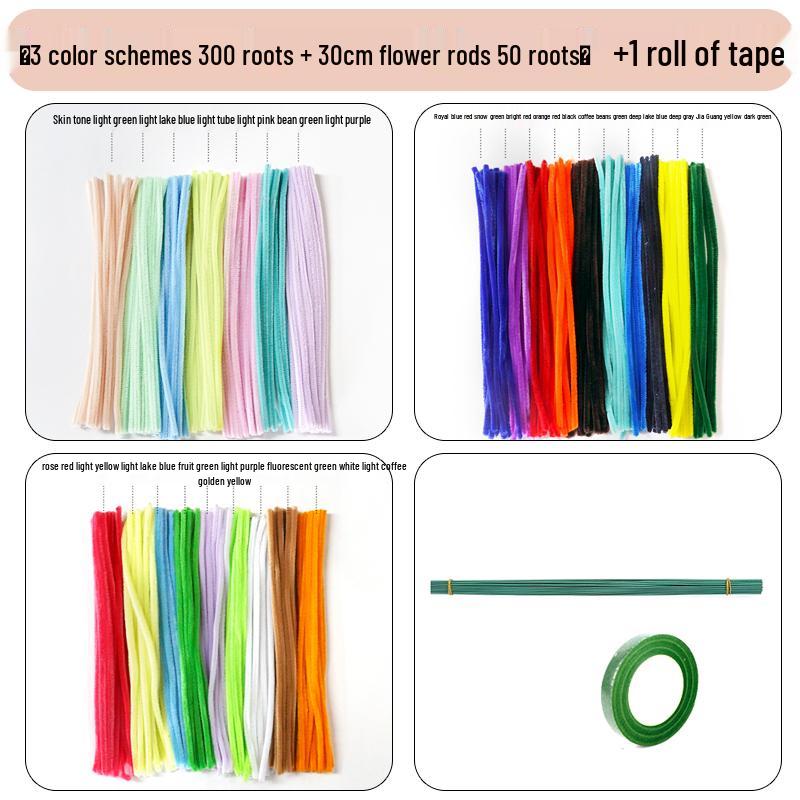 Thickened White Chenille Pipe Cleaners - Mixed Colors for DIY Bouquet Crafts