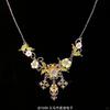 Vintage Floral Alloy Necklace Women Colorful Four-Leaf Clover Pendant Retro Chic Daily Wear Jewelry