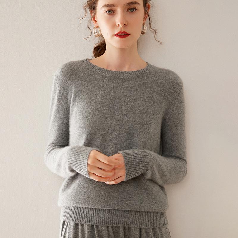 Women's Solid Color Cashmere Pullover: Autumn/Winter Long Sleeve Knit Sweater