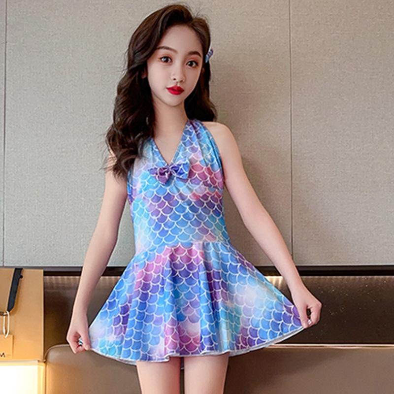 Детские купальные костюмы, солнцезащитный купальный костюм для девочек, купальный костюм с юбкой для девочек, купальник для девочек-школьниц