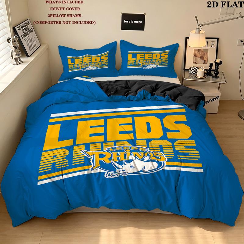 Leeds Rhinos Pattern Bedding Quilt Set Quilt Cover Pillowcase Home Birthday Gift(1 * duvet cover + 2 * pillowcase, without core)