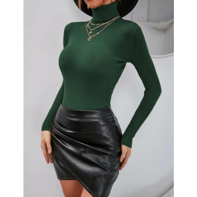 Женский свитер с длинным рукавом, водолазка, вязаный пуловер, свитер, повседневная вязаная блузка, осенне-зимний джемпер