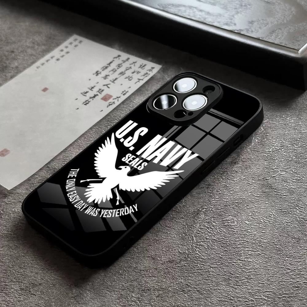 Чехол для телефона PRF Police S-SEAL Team для IPhone 15 Pro Max 14 Plus 17 Pro Max 12 11 13 X XR XS 16 Plus Air SE Стеклянная крышка