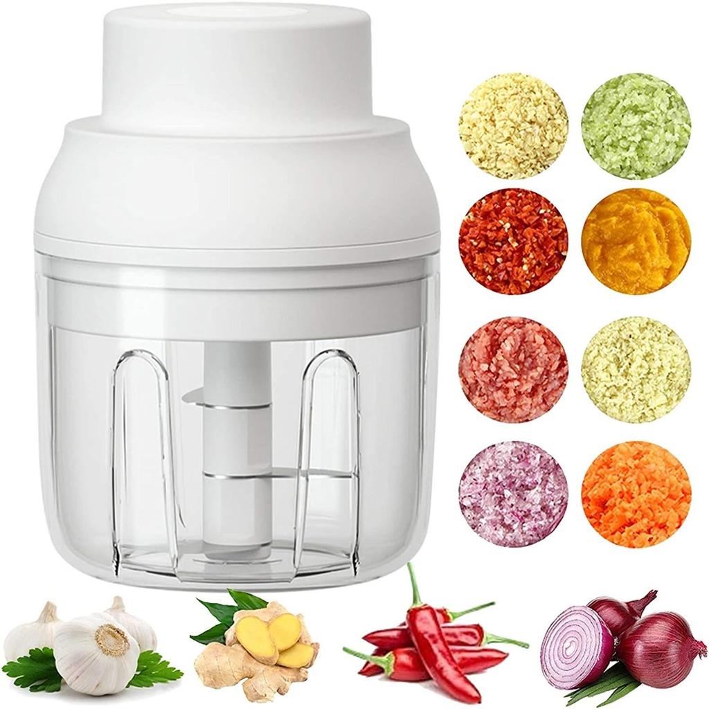 Mini Food Chopper ,250ML Portable Garlic Chopper with USB Charging Function, Mini Food Slicer for Onion Vegetables Chili Ginger Meat Nuts Fruit