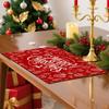 4 or 6pcs Christmas Placemats Suitable for Table Setting - Red Background with White Candles, Hats, Flowers, Bows & Holly Berries - Hand Washable Tabl