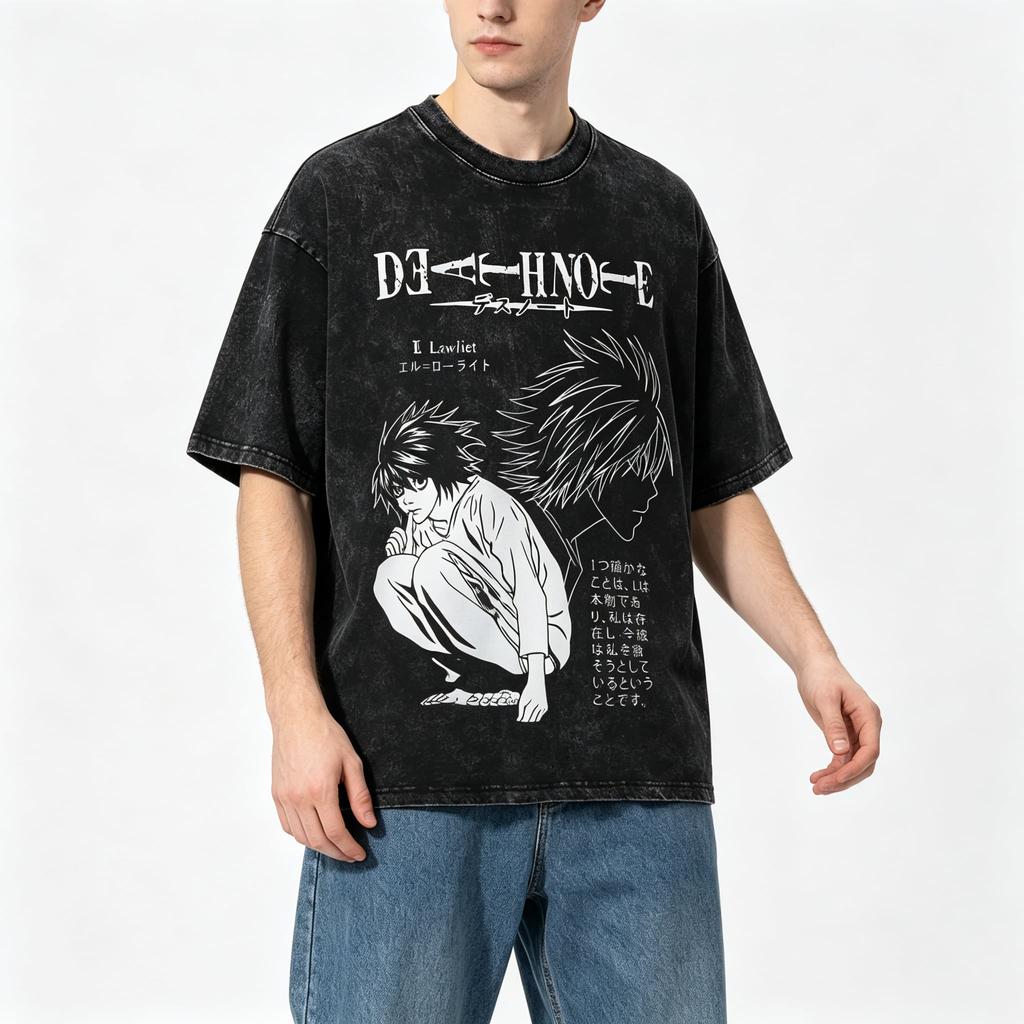 Винтажная футболка с графическим принтом L Lawliet из аниме Death Note, летняя, уличная, женская, унисекс, хлопковая, с коротким рукавом, стираная