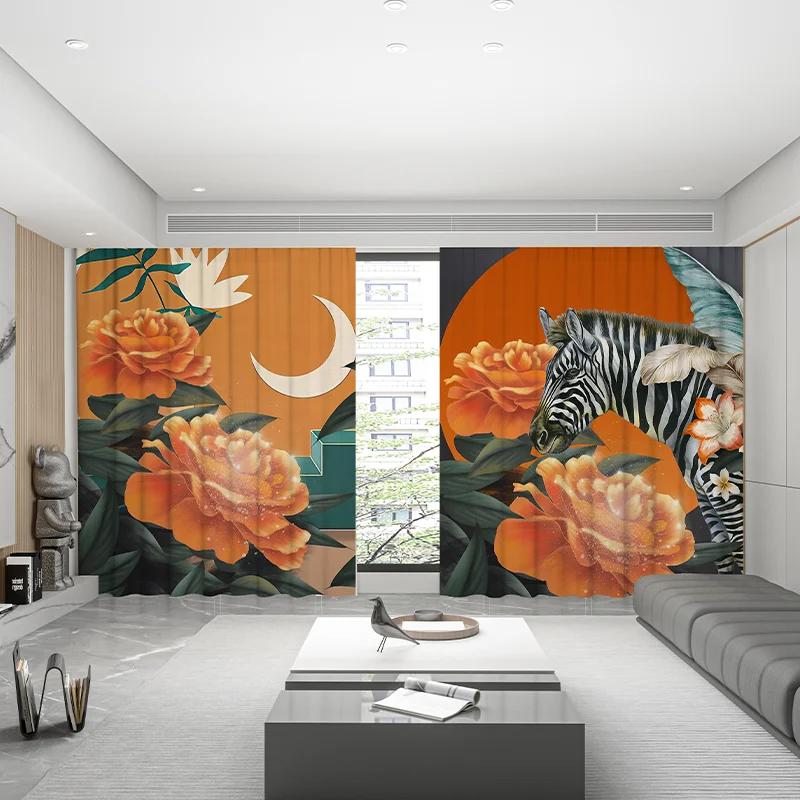 New Swan Cherry Blossom Sunflower Flower High Blackout Curtain Girls Bedroom Space Living Room Thick Shading Curtain Modern Style Drapes