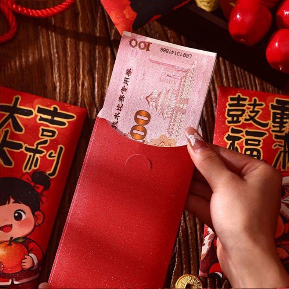 6Pcs Chinese Style 2026 New Year Red Envelope Paper Cute Horse Year Money Envelope Traditional Best Wishes Lucky Money Bag