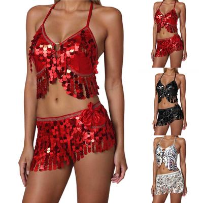 2 штуки, Бюстгальтер с пайеточной бахромой, Топ с бахромой, Юбка для танца живота, Карнавал, Клуб, Костюмы