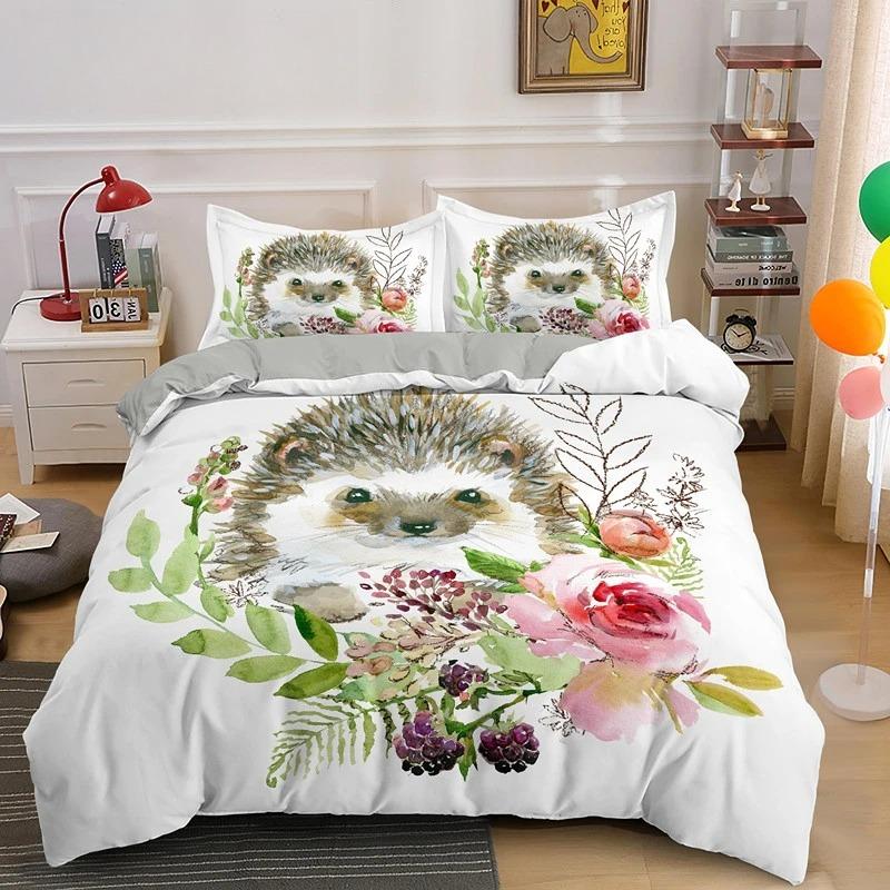 Пододеяльник с изображением ежа King Queen 3D Lovely Animal Комплект постельного белья для детей, подростков, взрослых, дикая природа, пододеяльник, наволочка, детские подарки