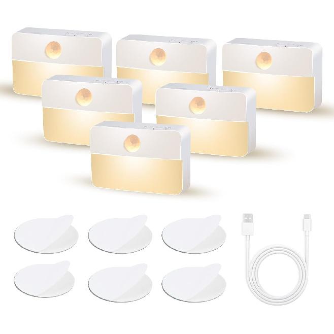 Rechargeable Motion Sensor Lights Indoor: 6 Pack Sensor Stair Night Lights