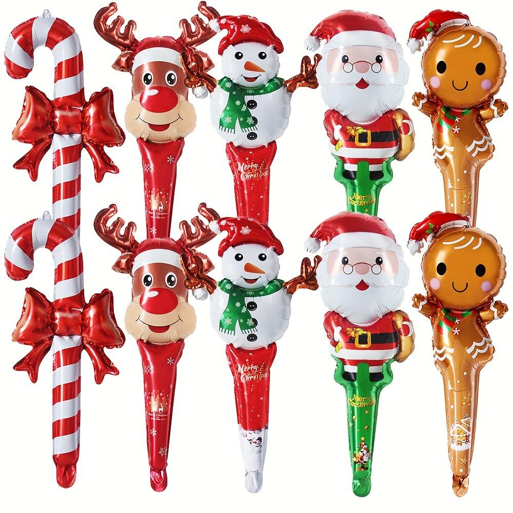 10-Pack Christmas Handheld Stick Aluminum Foil Balloons Suitable for Christmas Themed Party Decorations