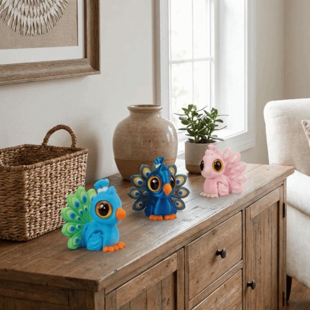 Multi‑Color 3D Printed Peacock Figurine Cartoon Style Articulated Peacock Ornament for Home
