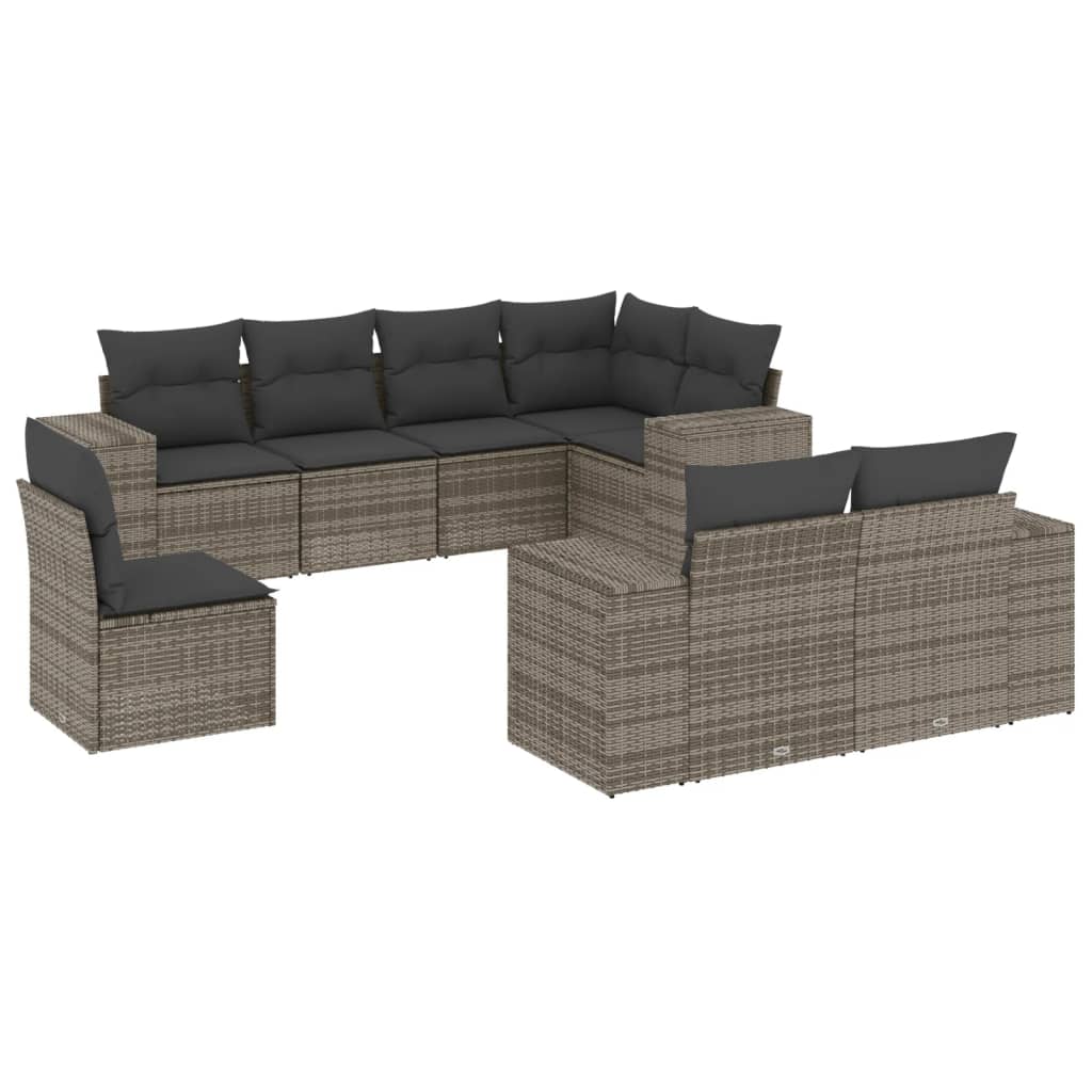8 piece Garden Sofa Set with Cushions Grey Poly Rattan