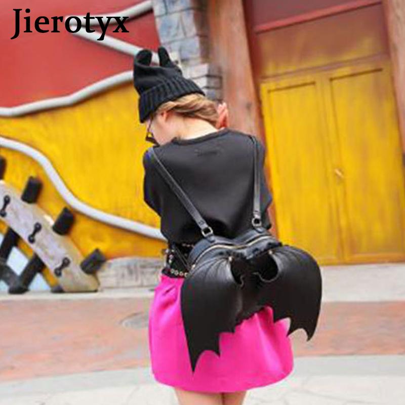 Готический женский рюкзак с крыльями летучей мыши, черная панк-стильная школьная сумка для девочек, милый маленький дьявольский рюкзак с крыльями ангела