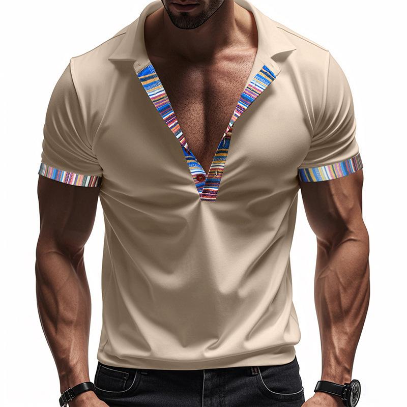 Mens Casual Loose Short Sleeve Printed Polo T Shirt