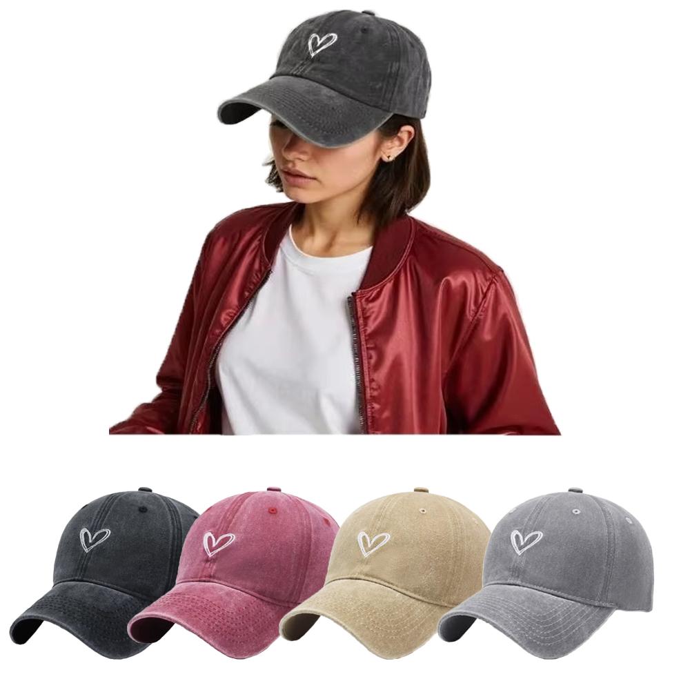 New Washed Baseball Cap for Women,Unique casual sports hat Baseball cap Heart-shaped adjustable hats for Outdoor Activities