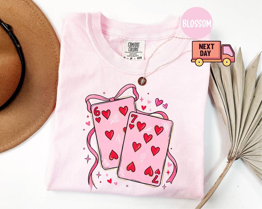 Comfort Colors® Playing Cards Valentine 6 7 Shirt, Preppy Six Seven Valentine Card Tee, Coquette Funny 67 Trendy Memes Valentine's Day Shirt