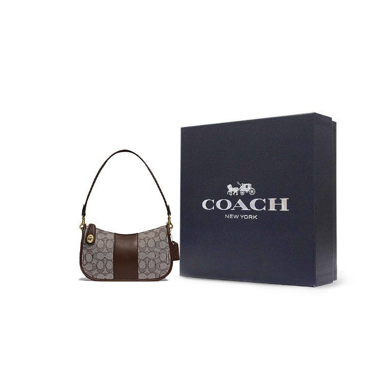 COACH Swinger Classic Jacquard Fabric With Leather Shoulder Bag, Pochette, Handbag, Crossbody Bag, Shoulder Bag Women's C0721-B4S0M