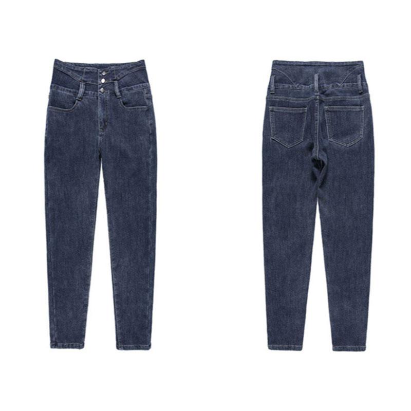 Теплые джинсовые брюки плюс утолщенные брюки из бархата с высокой талией на молнии, устойчивые к холоду, облегающие узкие брюки, джинсы женские 4XL